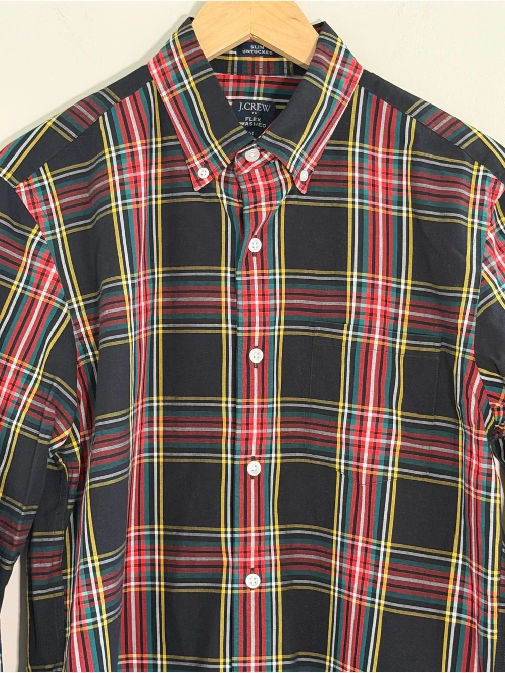 J Crew Flex Plaid Shirt Mens M Slim Untucked Stretch Cotton‎ Button Down Preppy